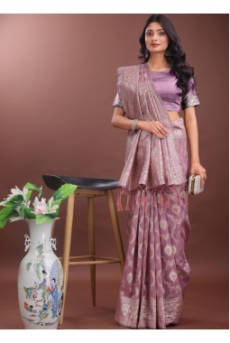 Purple Linen Cotton Designer Saree