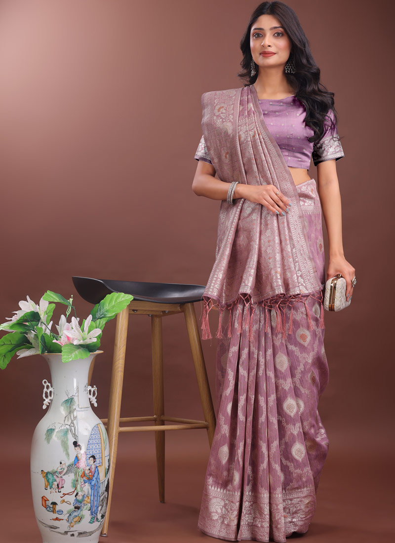 Purple Linen Cotton Designer Saree Purple Linen Cotton Designer Saree