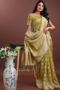 Mustard Linen Cotton Designer Saree 