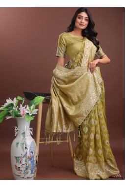 Mustard Linen Cotton Designer Saree 