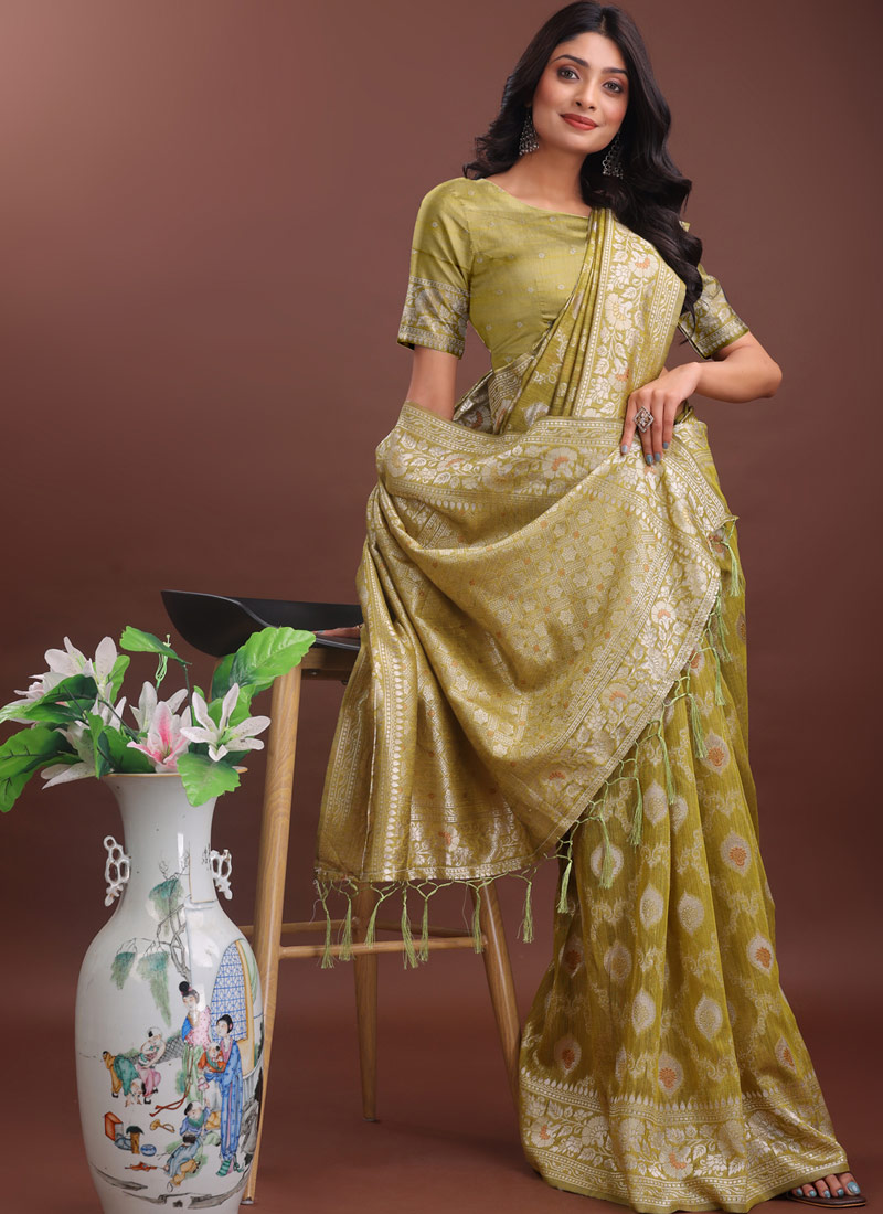 Mustard Linen Cotton Designer Saree Mustard Linen Cotton Designer Saree