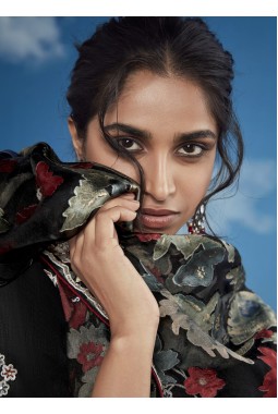 Black Brasso Heavy Embroidered Festival Wear Saree