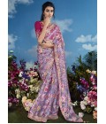 Pink Brasso Multi Color Flower Pattern Festival Wear Saree