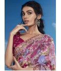 Pink Brasso Multi Color Flower Pattern Festival Wear Saree