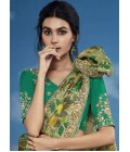 Green Brasso Heavy Embroidered Festival Wear Saree