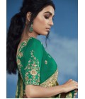 Green Brasso Heavy Embroidered Festival Wear Saree