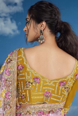 Mustard Brasso Embroidered Festival Wear Saree