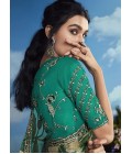 Sea Green Brasso Multi Color Flower Pattern Festival Wear Saree