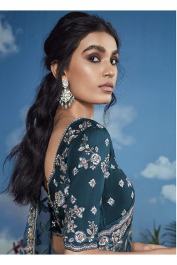 Navy Blue Brasso Heavy Embroidered Festival Wear Saree