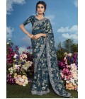 Navy Blue Brasso Heavy Embroidered Festival Wear Saree