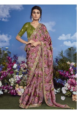 Pink Brasso Embroidered Festival Wear Saree
