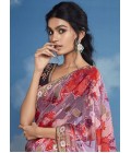 Pink Brasso Multi Color Flower Pattern Festival Wear Saree