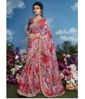 Pink Brasso Multi Color Flower Pattern Festival Wear Saree