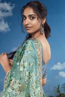 Blue Brasso Heavy Embroidered Festival Wear Saree