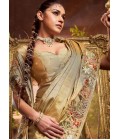 Cream Pure Viscose Silk Hand Work Wedding Saree