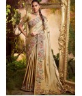 Cream Pure Viscose Silk Hand Work Wedding Saree