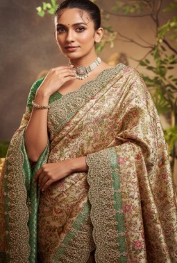 Green Pure Viscose Silk Hand Work Kanchipuram Saree