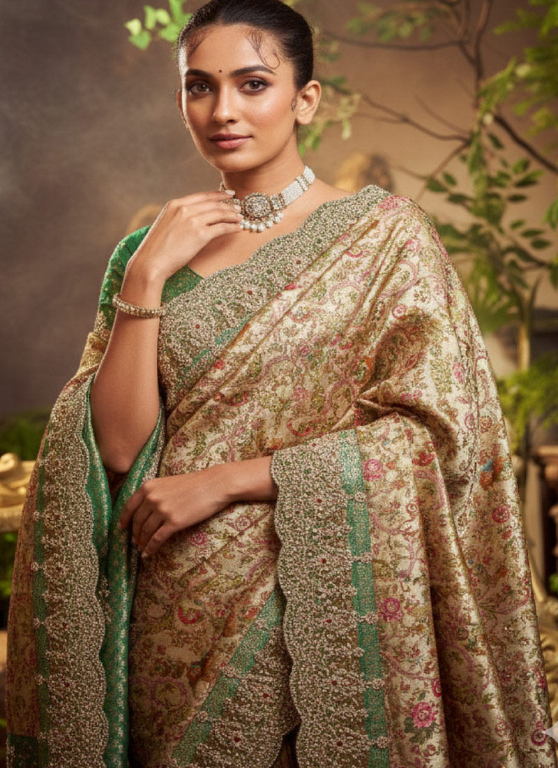 Green Pure Viscose Silk Hand Work Kanchipuram Saree