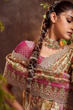 Pink Pure Viscose Silk Hand Work Kanchipuram Saree