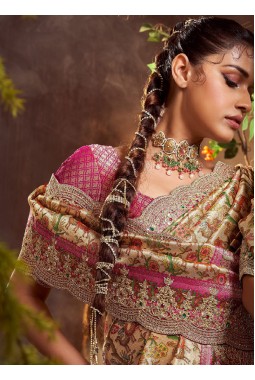 Pink Pure Viscose Silk Hand Work Kanchipuram Saree