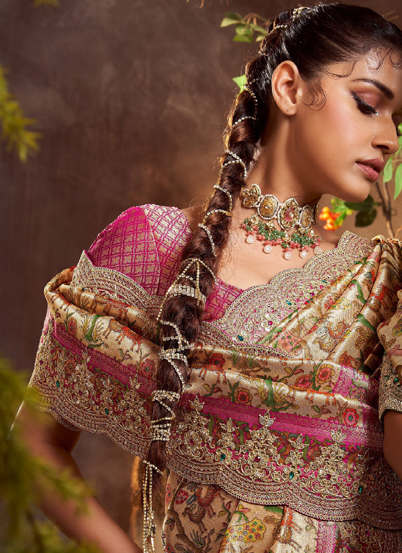 Pink Pure Viscose Silk Hand Work Kanchipuram Saree