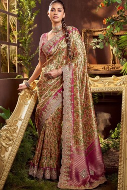 Pink Pure Viscose Silk Hand Work Kanchipuram Saree