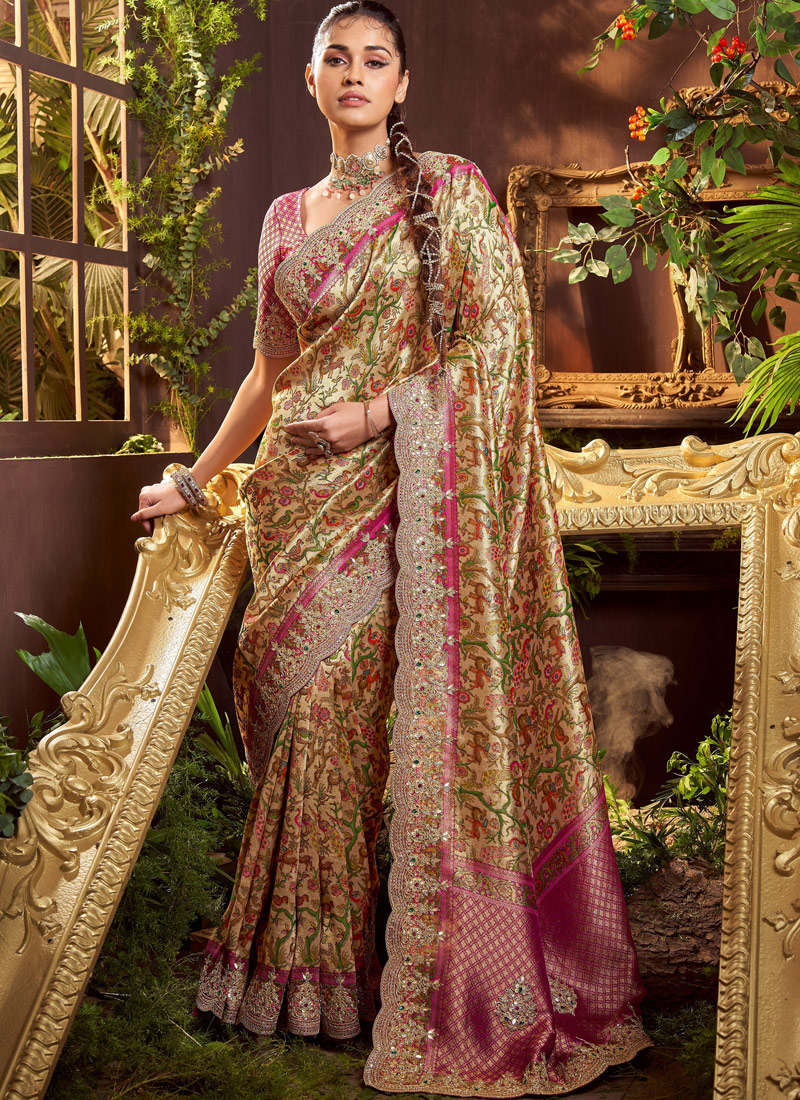 Pink Pure Viscose Silk Hand Work Kanchipuram Saree