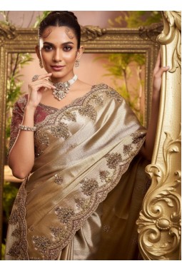 Golden Pure Viscose Silk Hand Work Kanchipuram Saree