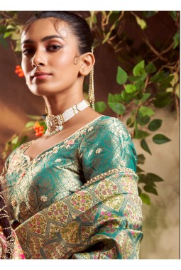 Sea Green Pure Viscose Silk Hand Work Kanchipuram Saree