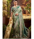 Sea Green Pure Viscose Silk Hand Work Kanchipuram Saree