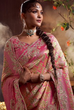 Gajri Pure Viscose Silk Hand Work Kanchipuram Saree