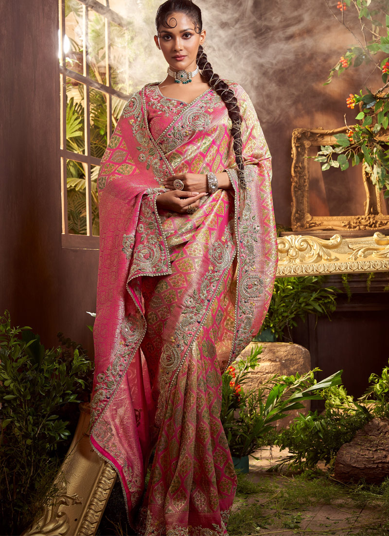 Gajri Pure Viscose Silk Hand Work Kanchipuram Saree