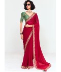 Red Fancy Thread Embroidered Party Wear Saree