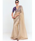 Beige Fancy Sequins Embroidered Party Wear Saree
