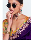 Purple Fancy Butti Embroidered Party Wear Saree