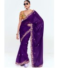 Purple Fancy Butti Embroidered Party Wear Saree