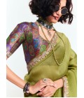 Green Fancy Thread Embroidered Party Wear Saree