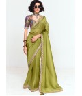 Green Fancy Thread Embroidered Party Wear Saree