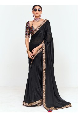 Black Fancy Sequins Embroidered Party Wear Saree