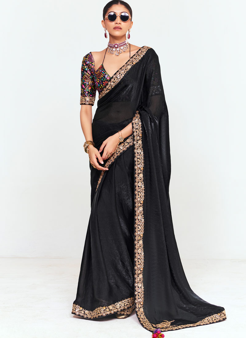 Black Fancy Sequins Embroidered Party Wear Saree