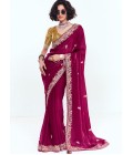 Magenta Fancy Butti Embroidered Party Wear Saree