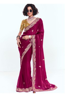 Magenta Fancy Butti Embroidered Party Wear Saree
