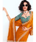 Mustard Fancy Sequins Embroidered Party Wear Saree