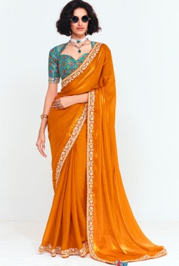 Mustard Fancy Sequins Embroidered Party Wear Saree