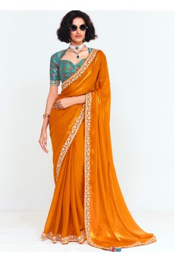 Mustard Fancy Sequins Embroidered Party Wear Saree