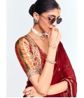 Maroon Fancy Thread Embroidered Party Wear Saree