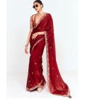 Maroon Fancy Thread Embroidered Party Wear Saree