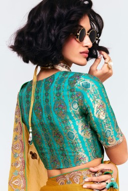 Mustard Fancy Sequins Embroidered Party Wear Saree