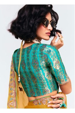 Mustard Fancy Sequins Embroidered Party Wear Saree