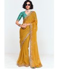 Mustard Fancy Sequins Embroidered Party Wear Saree